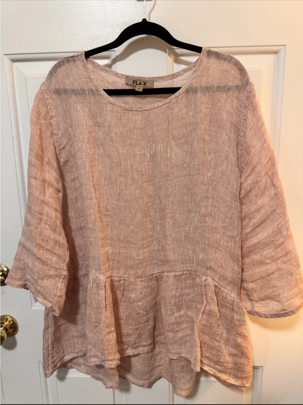 Flax Pink Linen Peplum Top Size Large